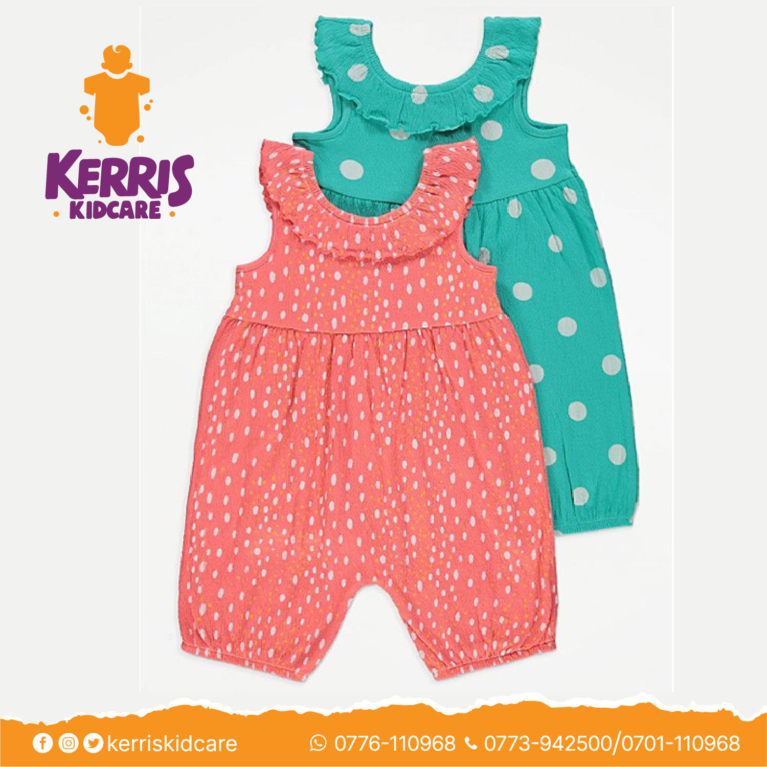 Polka Dot Print Crinkle Rompers